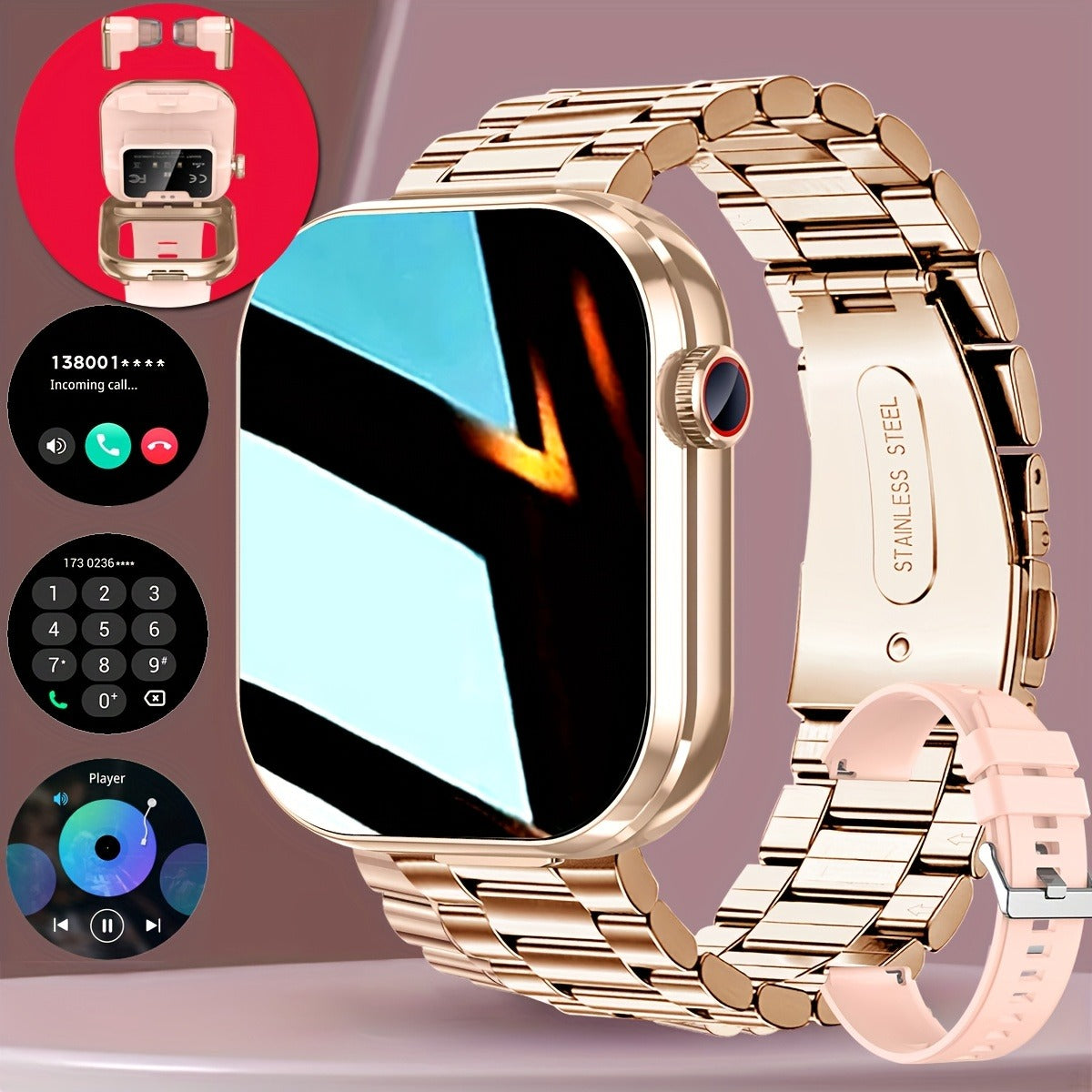 2-in-1 Smartwatch with Built-in Wireless Earbuds